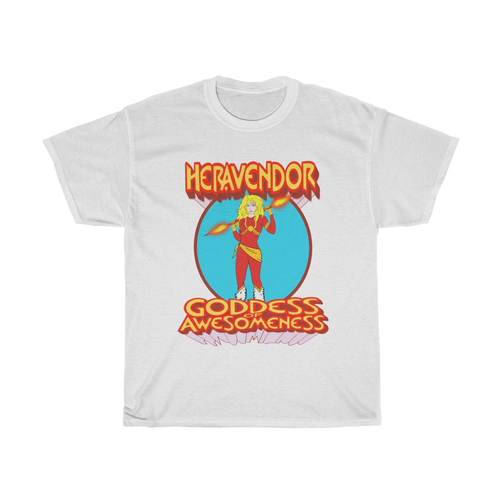 Heravendor Youtube Design Merch Products Sale Superhero Heather Goddess Awesomeness Female action hero tshirt t-shirt t shirt